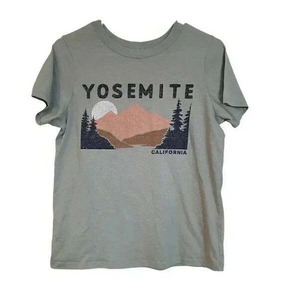 Zoe + Liv Women's Vintage Green Cotton/Poly Yosemite Graphic Short Sleeve Crew N - Picture 4 of 6